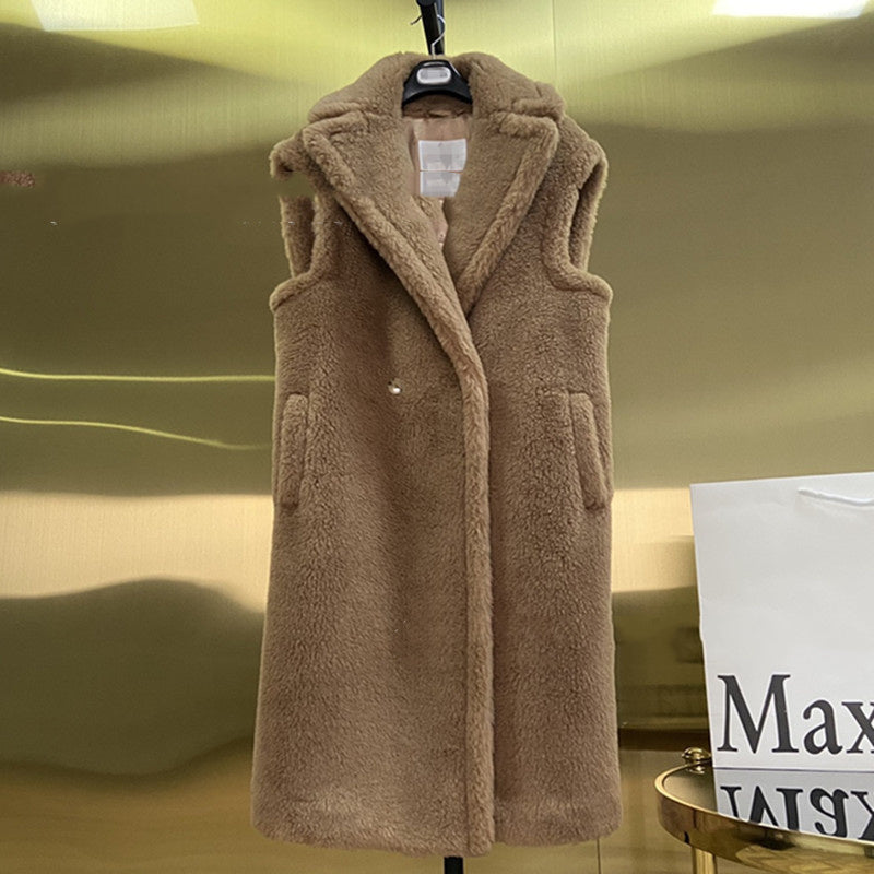 Women's Fur Long Profile Vest Jacket - ANIBEY