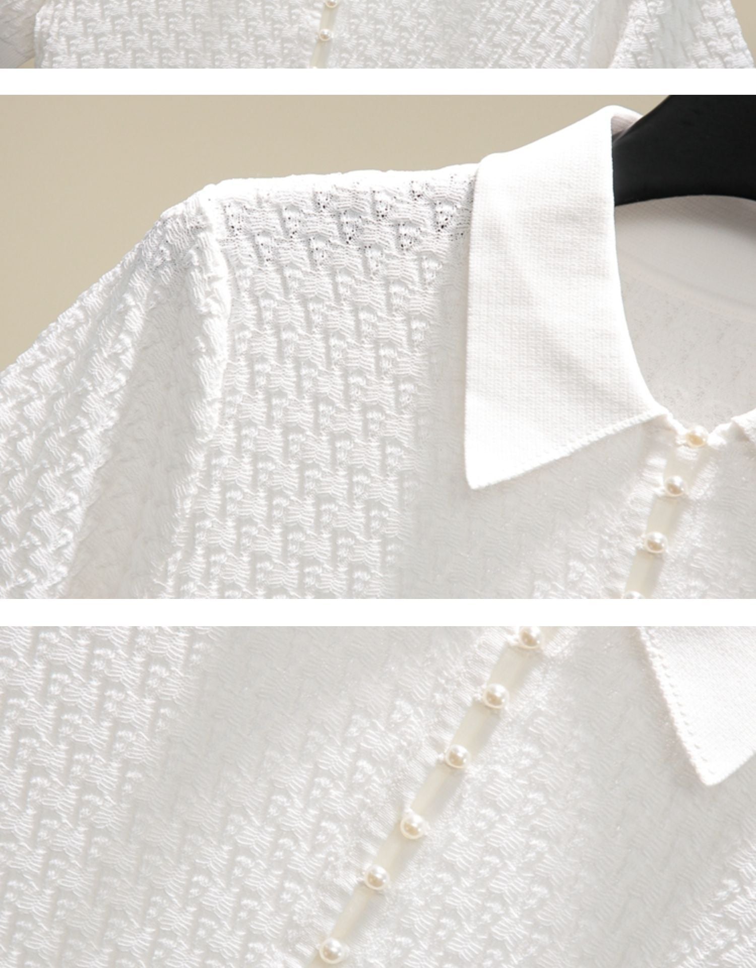 White Polo Collar Short-sleeved Sweater - ANIBEY