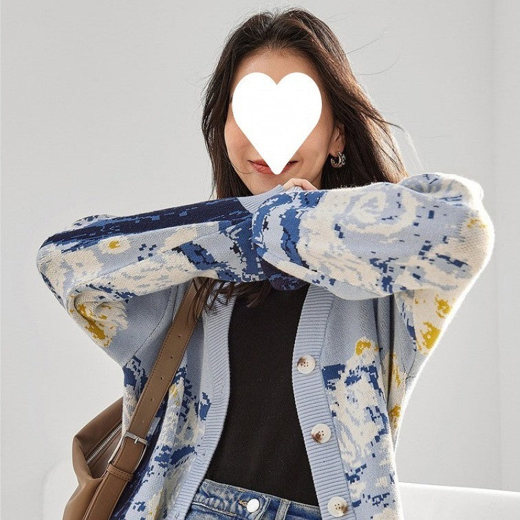 French Literary Retro Lazy Wind Van Gogh Knitted Sweater Women - ANIBEY