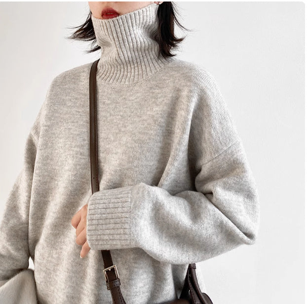 Loose Turtleneck Sweater With Warm Solid Color Underwear In Winter - ANIBEY