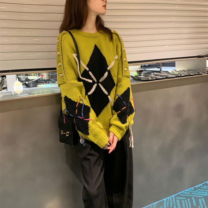 Women's Loose-fitting Outer Jacket With Rope Pullover Sweater - ANIBEY