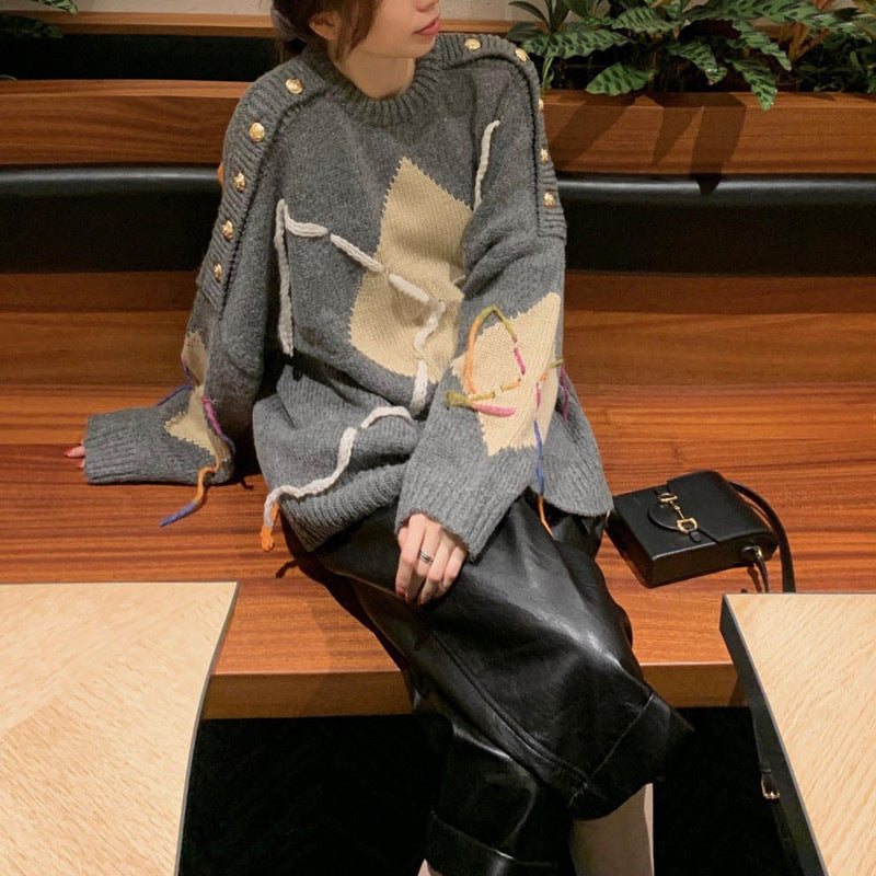 Women's Loose-fitting Outer Jacket With Rope Pullover Sweater - ANIBEY