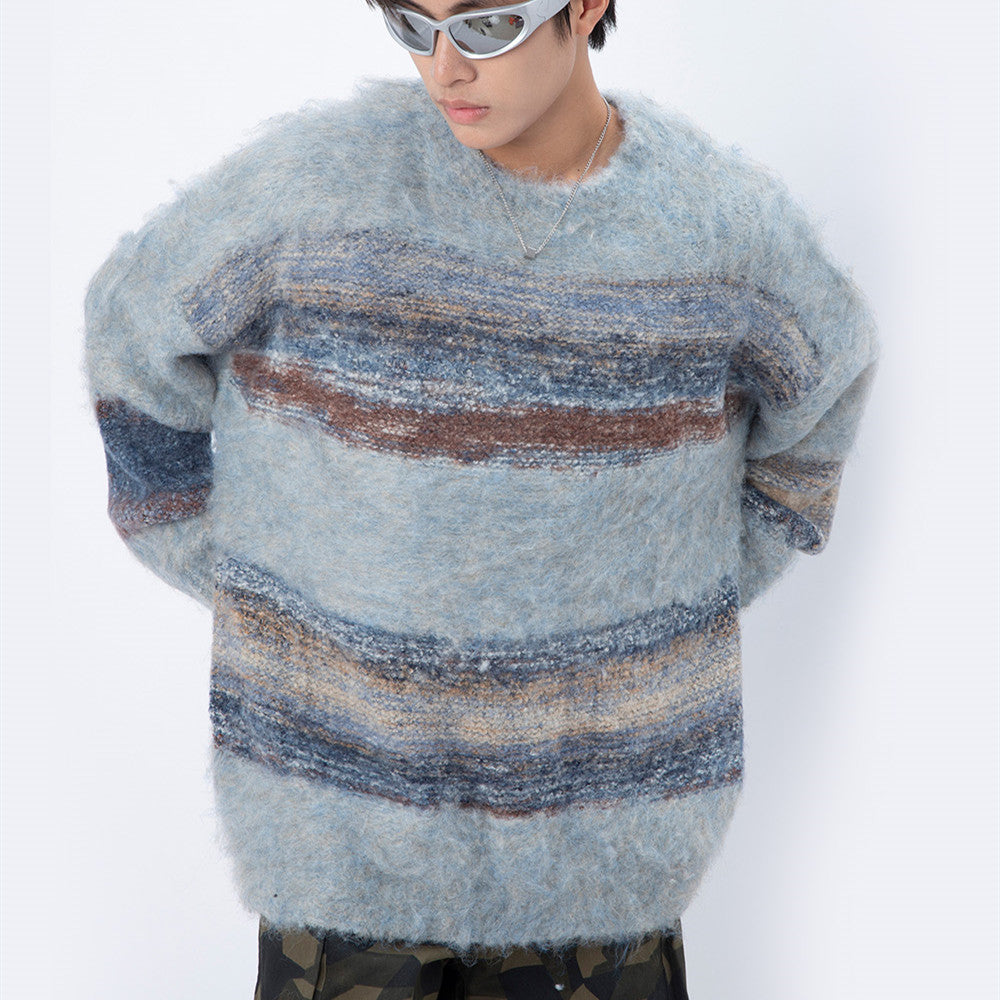 Hair And Stripes On A Thick Sweater Man - ANIBEY