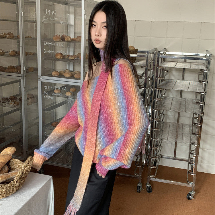 Women's Fashionable Casual Irregular Shoulder Pullover Soft Glutinous Knitted Sweater - ANIBEY