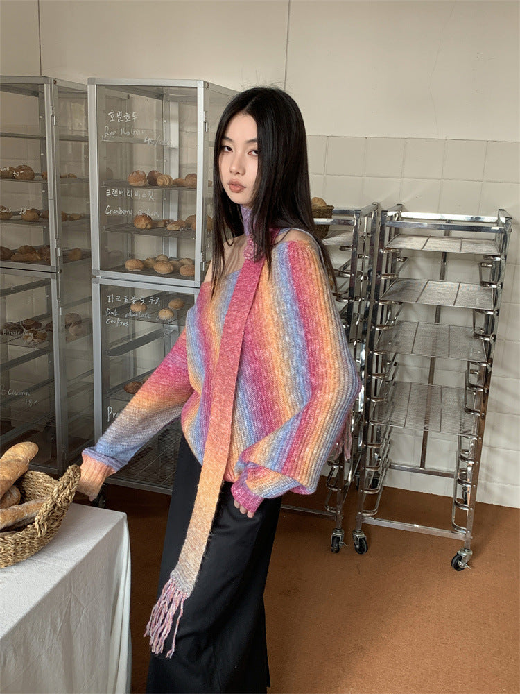 Women's Fashionable Casual Irregular Shoulder Pullover Soft Glutinous Knitted Sweater - ANIBEY