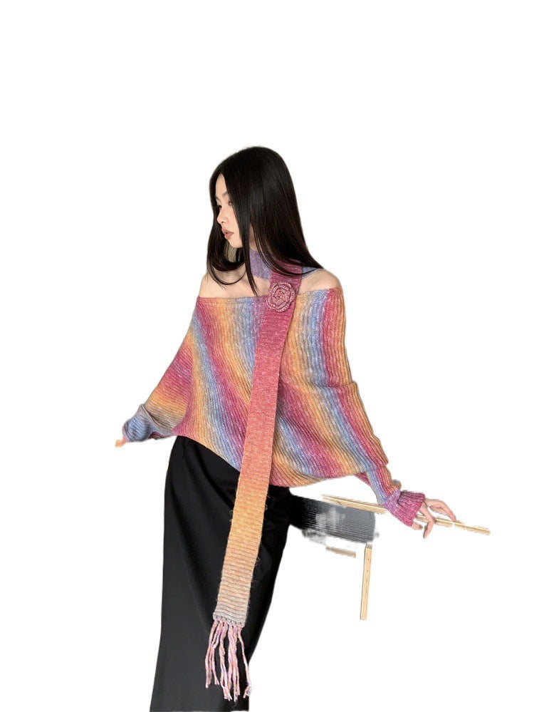 Women's Fashionable Casual Irregular Shoulder Pullover Soft Glutinous Knitted Sweater - ANIBEY