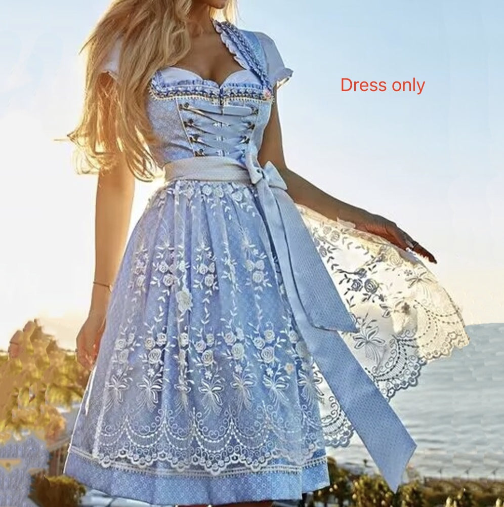 Halloween Munich Beer Long Short-sleeved Printed Lace-up Dress - ANIBEY
