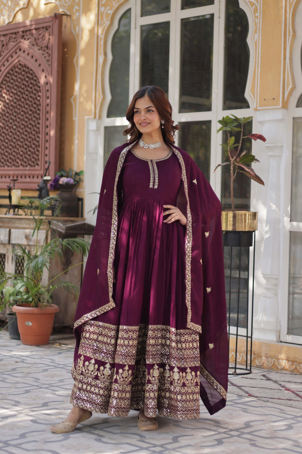 Embroidered Gown Ethnic Dresses With Dupatta
