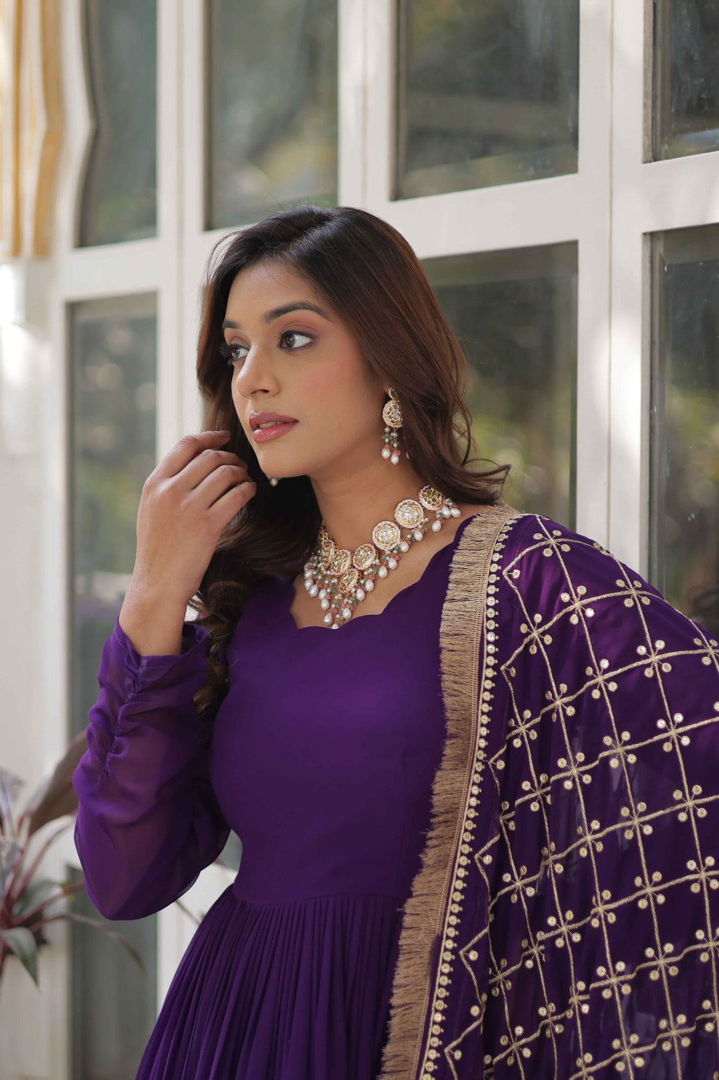 Georgette Sequins Embroidered Flared Gown With Heavy Dupatta