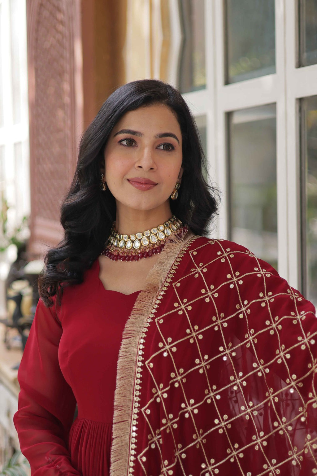 Georgette Sequins Embroidered Flared Gown With Heavy Dupatta