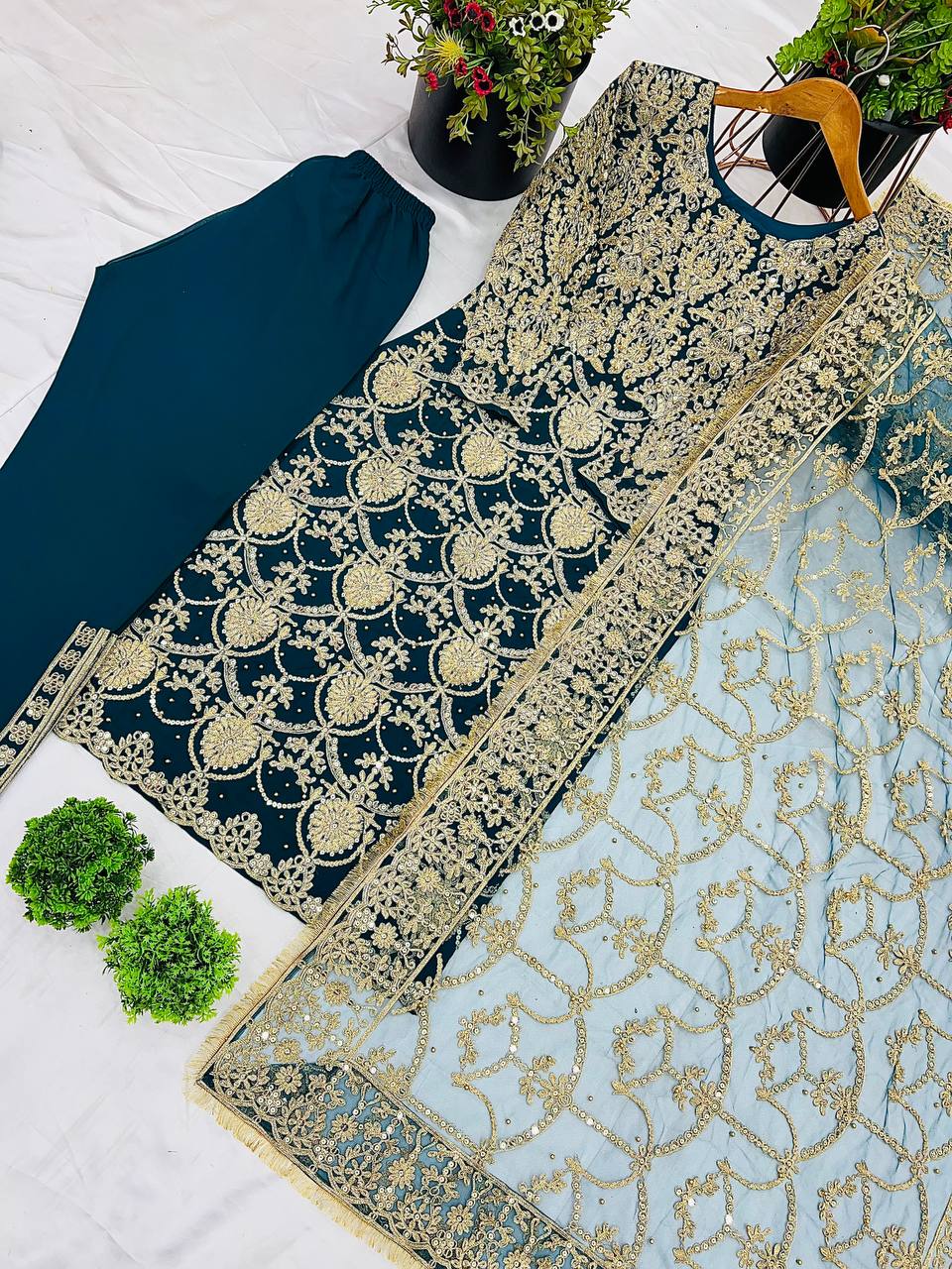 Royal Navy Blue Color Faux Georgette With Embroidery - ANIBEY