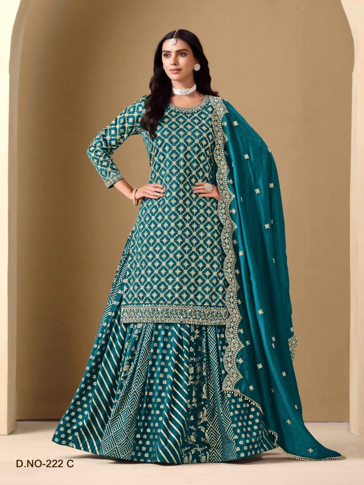 Alluring Readymade Sharara Suit Lehenga In Art Silk Fabric