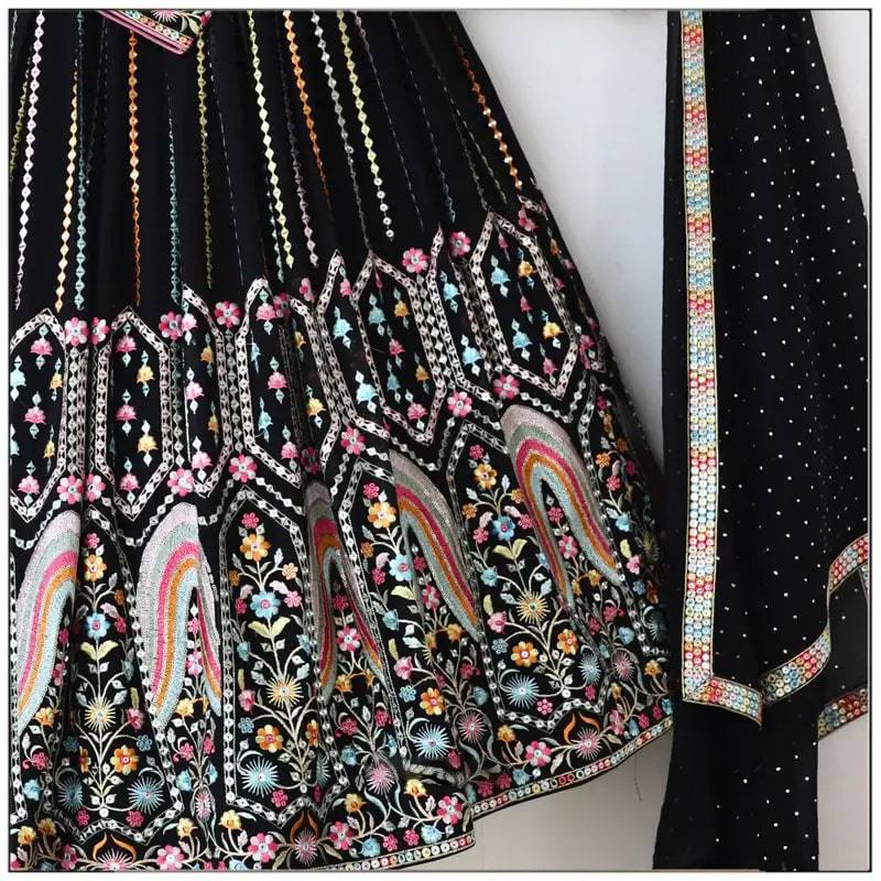 Elegant Black Lehenga Choli Set | Festival Wear Heavy Embroidery Sequin Work Lehenga Choli With Dupatta Set - ANIBEY