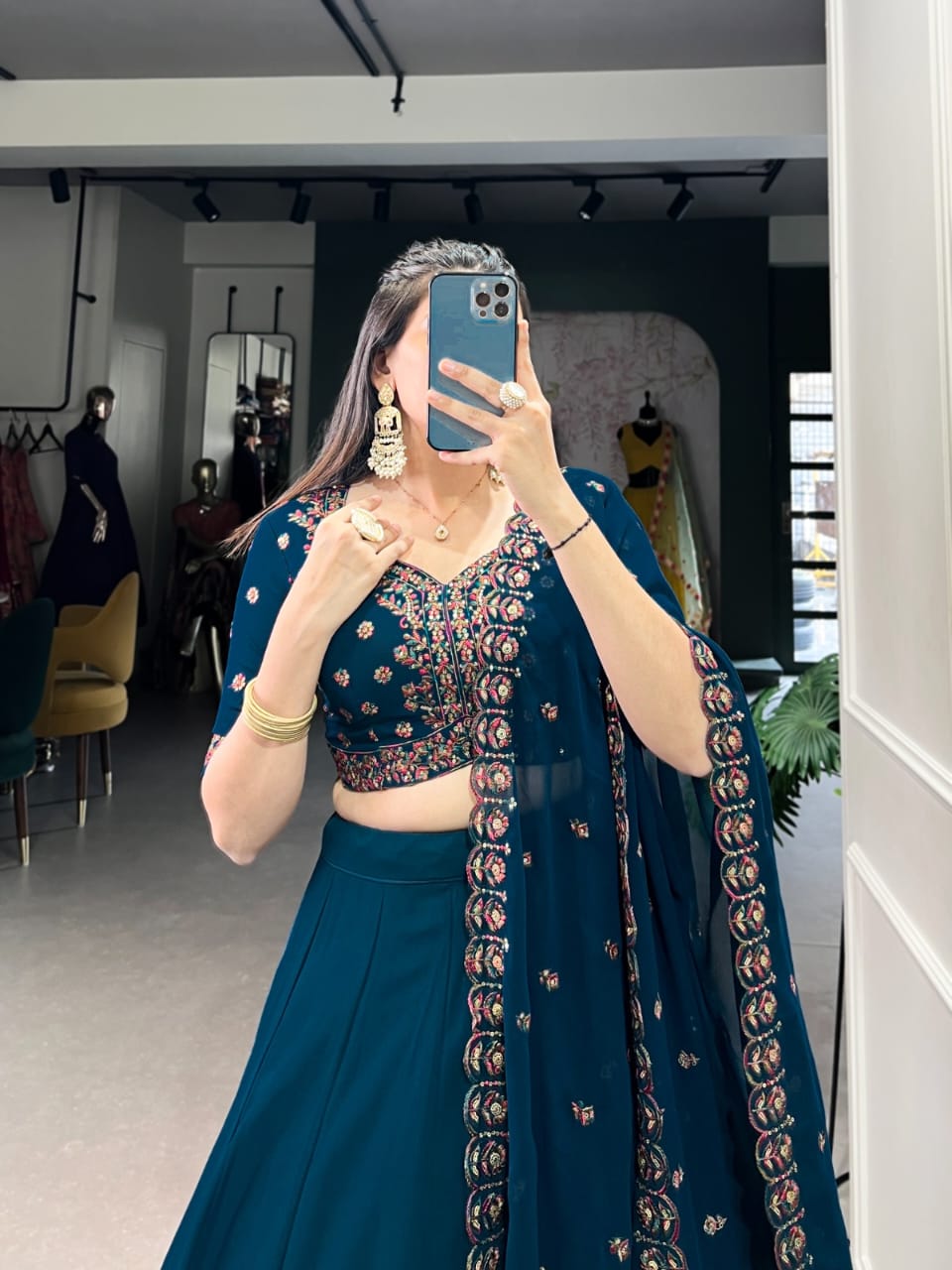 Buy Teal Blue Lehenga Choli Sets for Women - ANIBEY