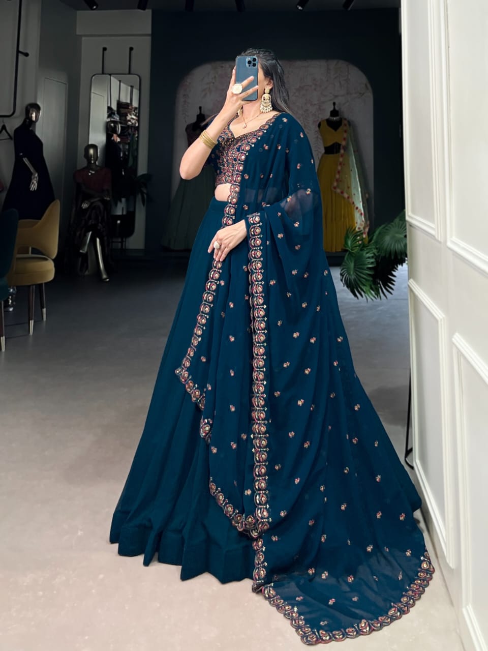 Buy Teal Blue Lehenga Choli Sets for Women - ANIBEY