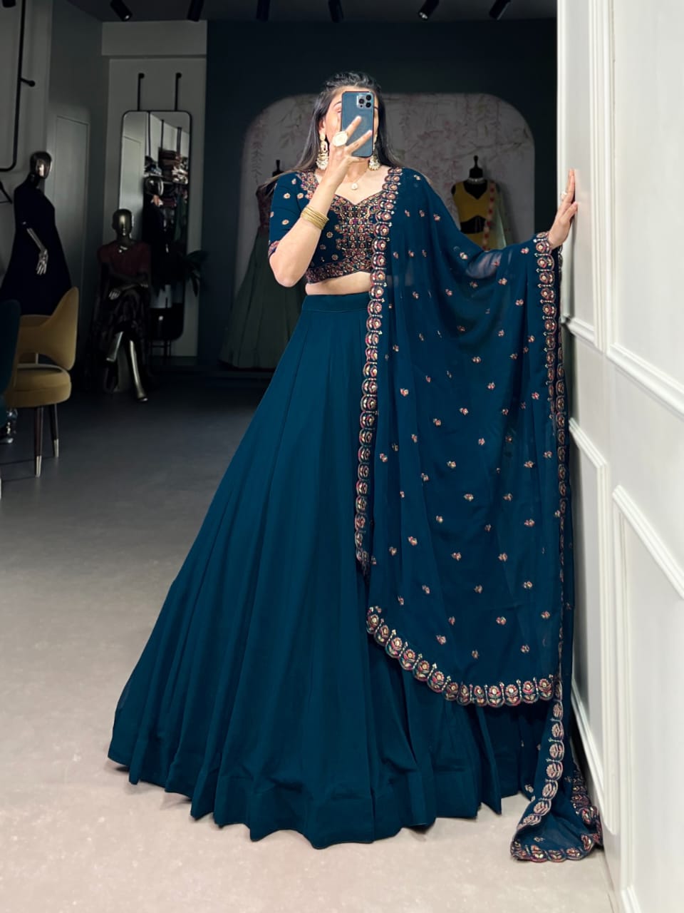 Buy Teal Blue Lehenga Choli Sets for Women - ANIBEY