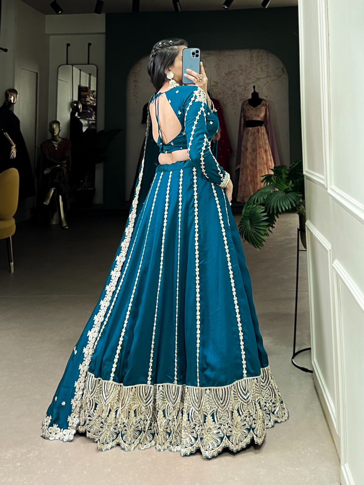 Enchanting Classy Embroidered Lehenga with Solid Choli - ANIBEY