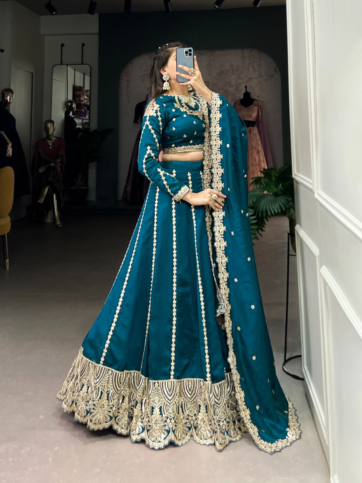 Enchanting Classy Embroidered Lehenga with Solid Choli - ANIBEY