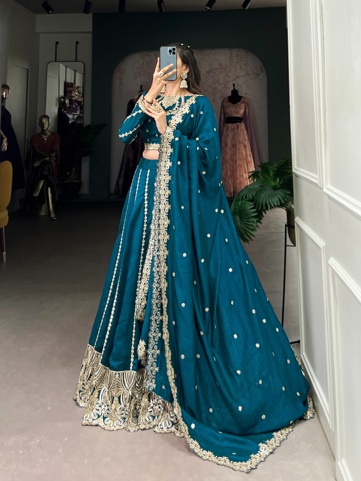 Enchanting Classy Embroidered Lehenga with Solid Choli - ANIBEY