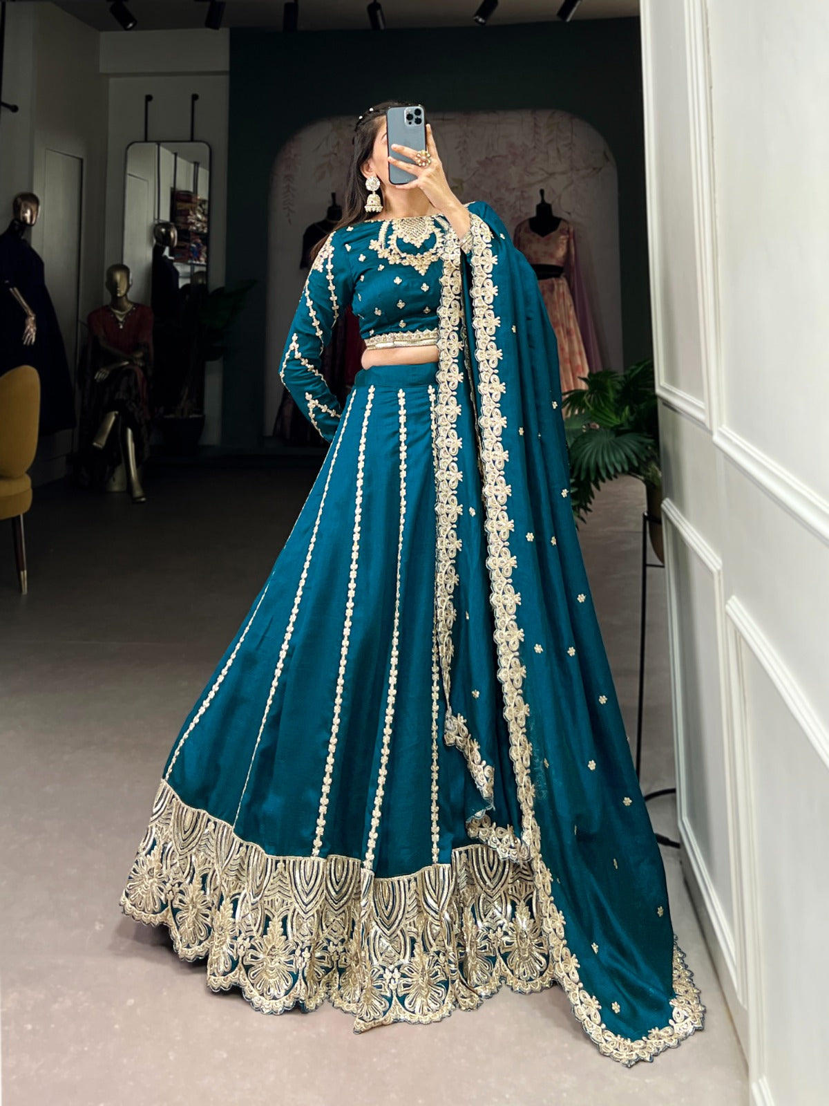 Enchanting Classy Embroidered Lehenga with Solid Choli - ANIBEY