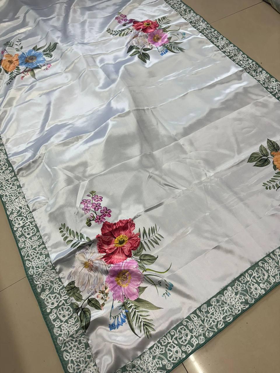 Madhuri Dixit Saree in Japan Satin With Digital Print and - ANIBEY