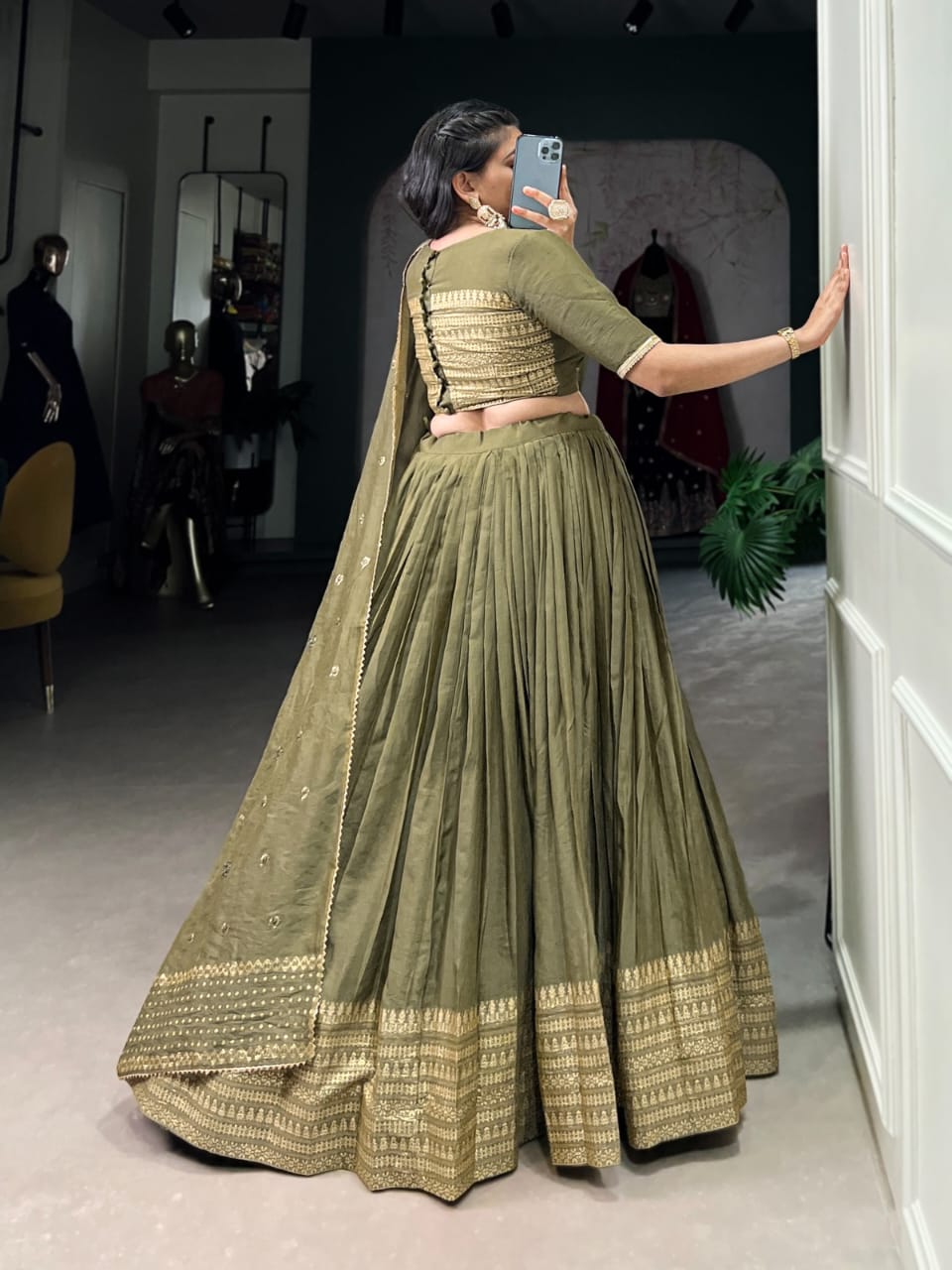 Buy Juniper Women's Green Santoon Slub Net Festive - ANIBEY