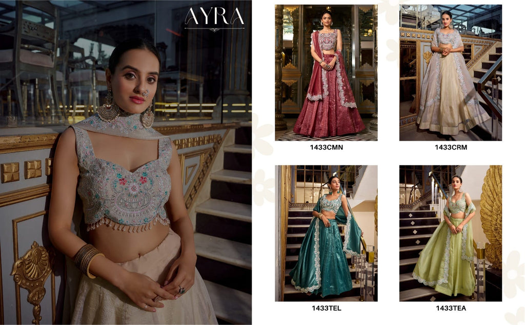 Multicolor italian silk digital printed croMulticap top lehenga - ANIBEY