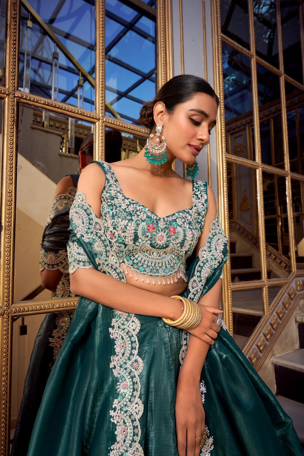 Pista Color Gold Crush Lehenga Choli - ANIBEY
