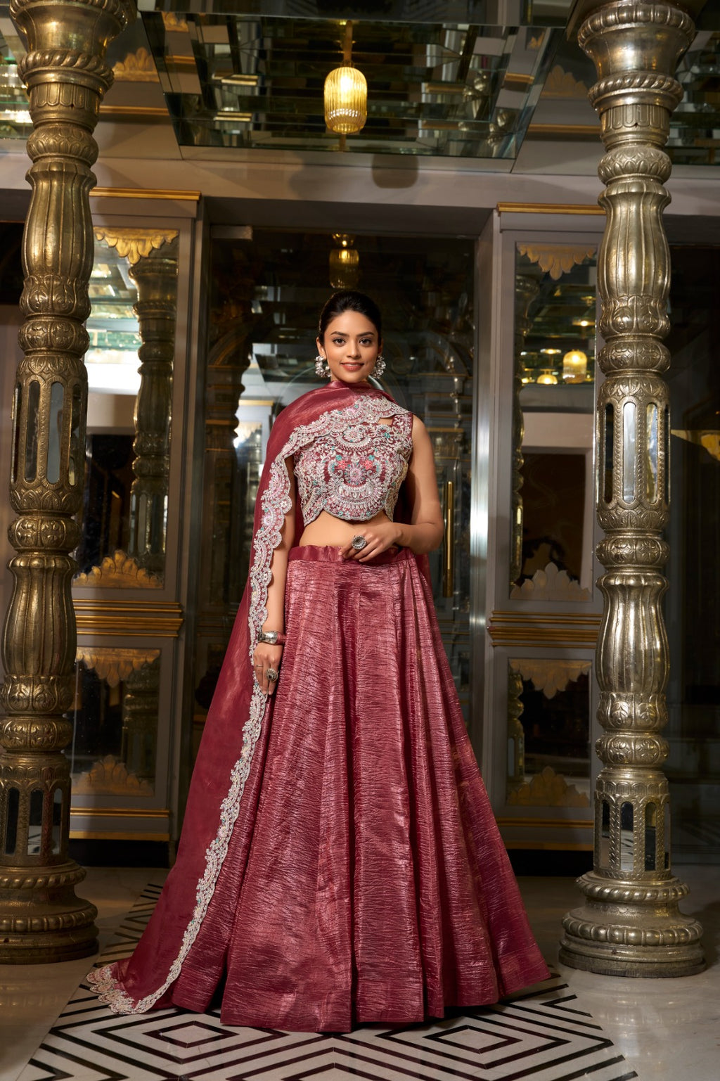 Pista Color Gold Crush Lehenga Choli - ANIBEY