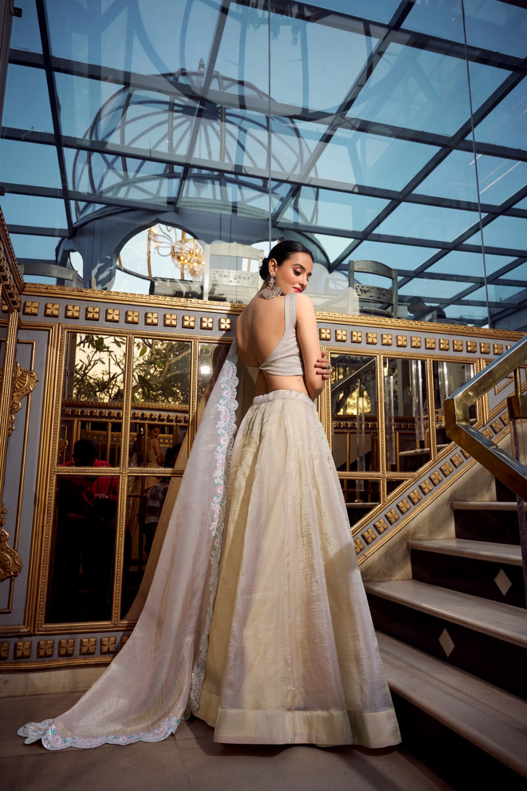 Pista Color Gold Crush Lehenga Choli - ANIBEY