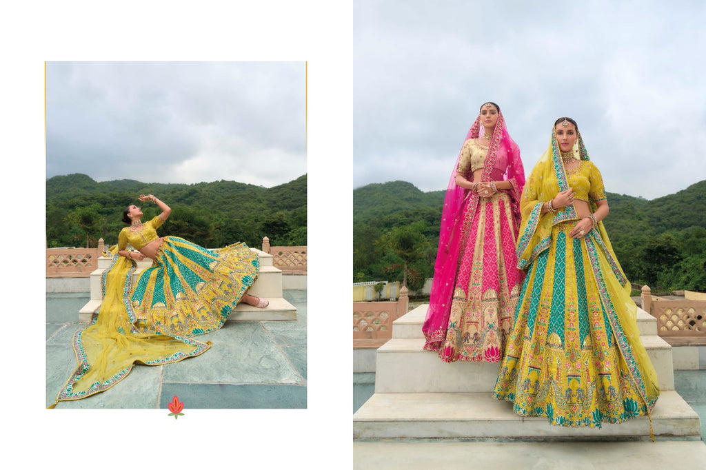 Shaded Multi Color Peach and Yellow Beautiful Traditional - ANIBEY