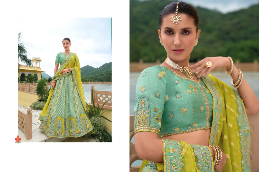Shaded Multi Color Peach and Yellow Beautiful Traditional - ANIBEY