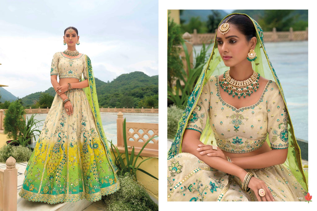 Shaded Multi Color Peach and Yellow Beautiful Traditional - ANIBEY
