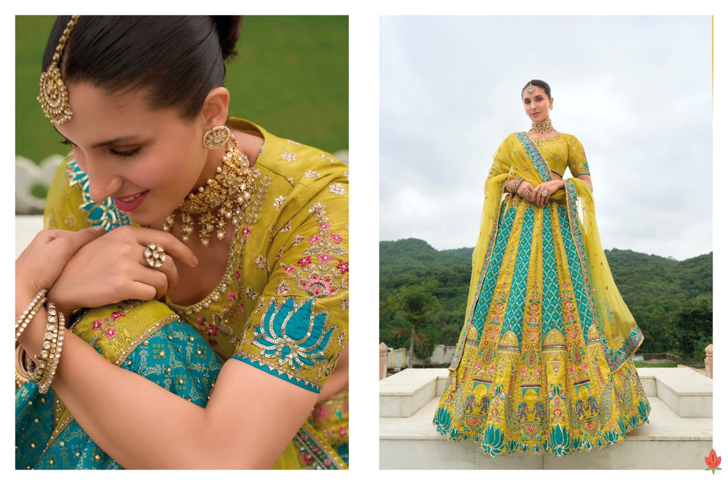 Shaded Multi Color Peach and Yellow Beautiful Traditional - ANIBEY