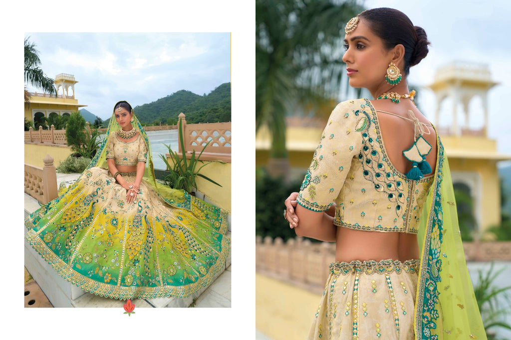 Shaded Multi Color Peach and Yellow Beautiful Traditional - ANIBEY
