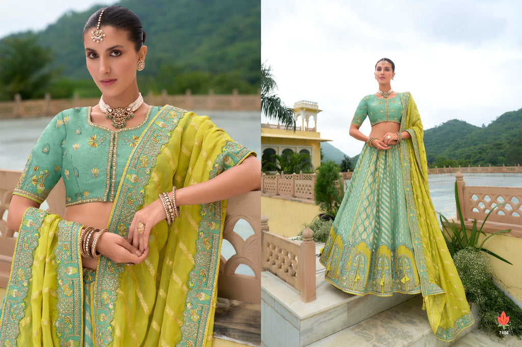 Shaded Multi Color Peach and Yellow Beautiful Traditional - ANIBEY