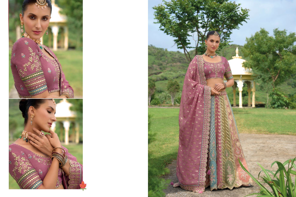 Shaded Multi Color Peach and Yellow Beautiful Traditional - ANIBEY