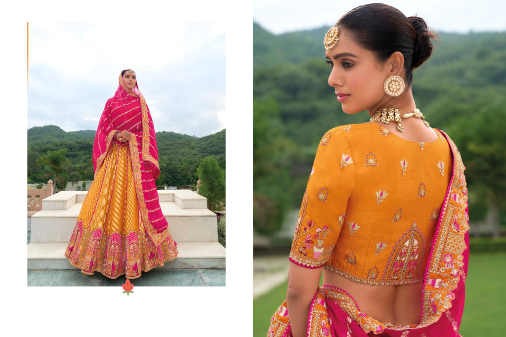 Shaded Multi Color Peach and Yellow Beautiful Traditional - ANIBEY