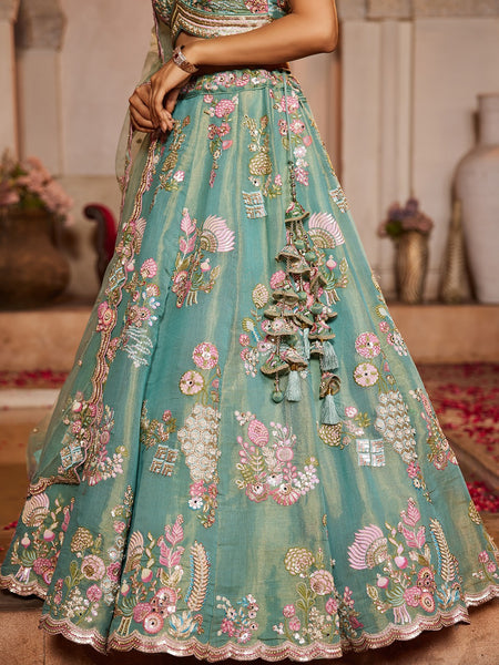 Buy panchhi Embroidered Organza Semi Stitched Leheng - ANIBEY