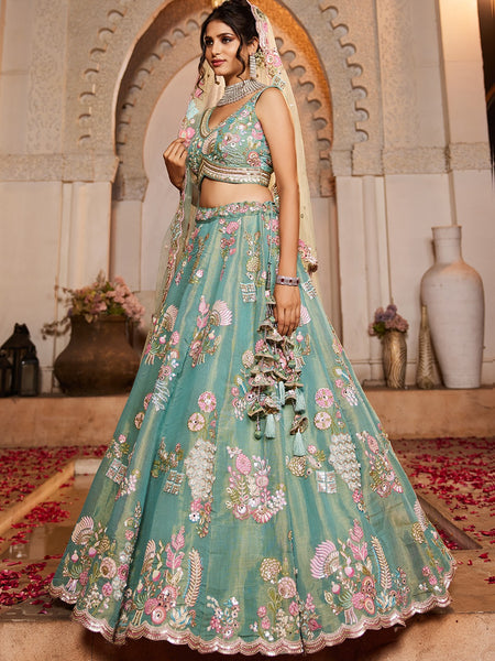 Buy panchhi Embroidered Organza Semi Stitched Leheng - ANIBEY