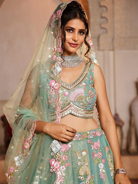 Buy panchhi Embroidered Organza Semi Stitched Leheng - ANIBEY