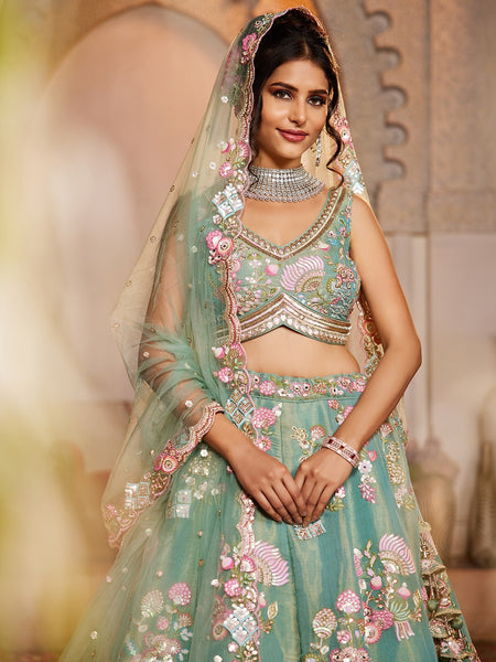 Buy panchhi Embroidered Organza Semi Stitched Leheng - ANIBEY