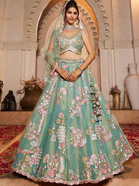 Buy panchhi Embroidered Organza Semi Stitched Leheng - ANIBEY