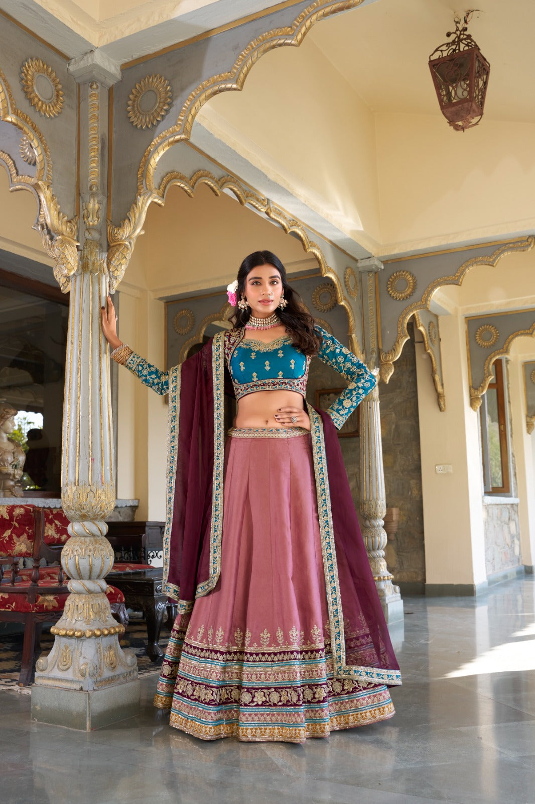 This stunning pink silk thread-work festive-wear traditional - ANIBEY