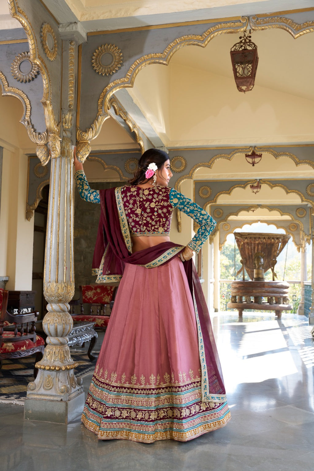 This stunning pink silk thread-work festive-wear traditional - ANIBEY