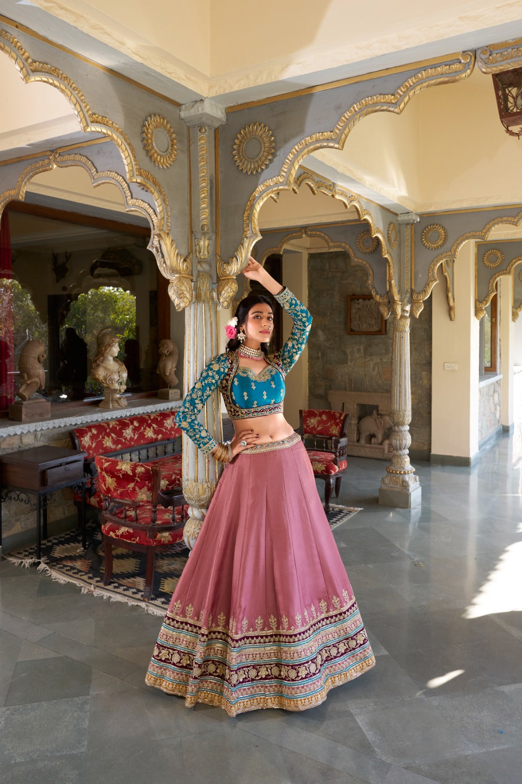This stunning pink silk thread-work festive-wear traditional - ANIBEY
