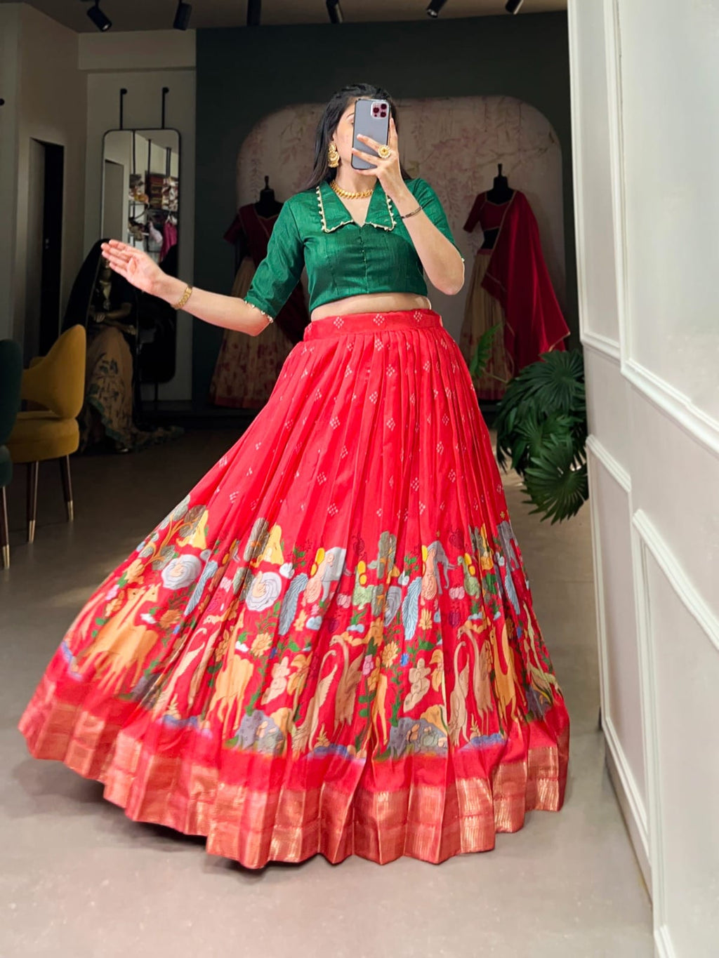 Pink Timeless Elegance Dola Silk Kalamkari Lehenga Set - ANIBEY