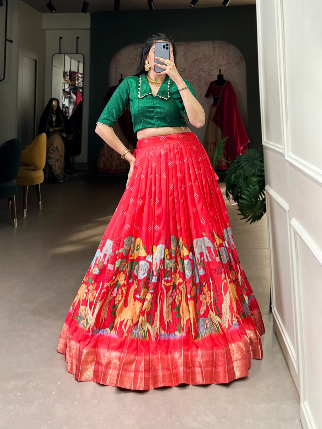 Pink Timeless Elegance Dola Silk Kalamkari Lehenga Set - ANIBEY