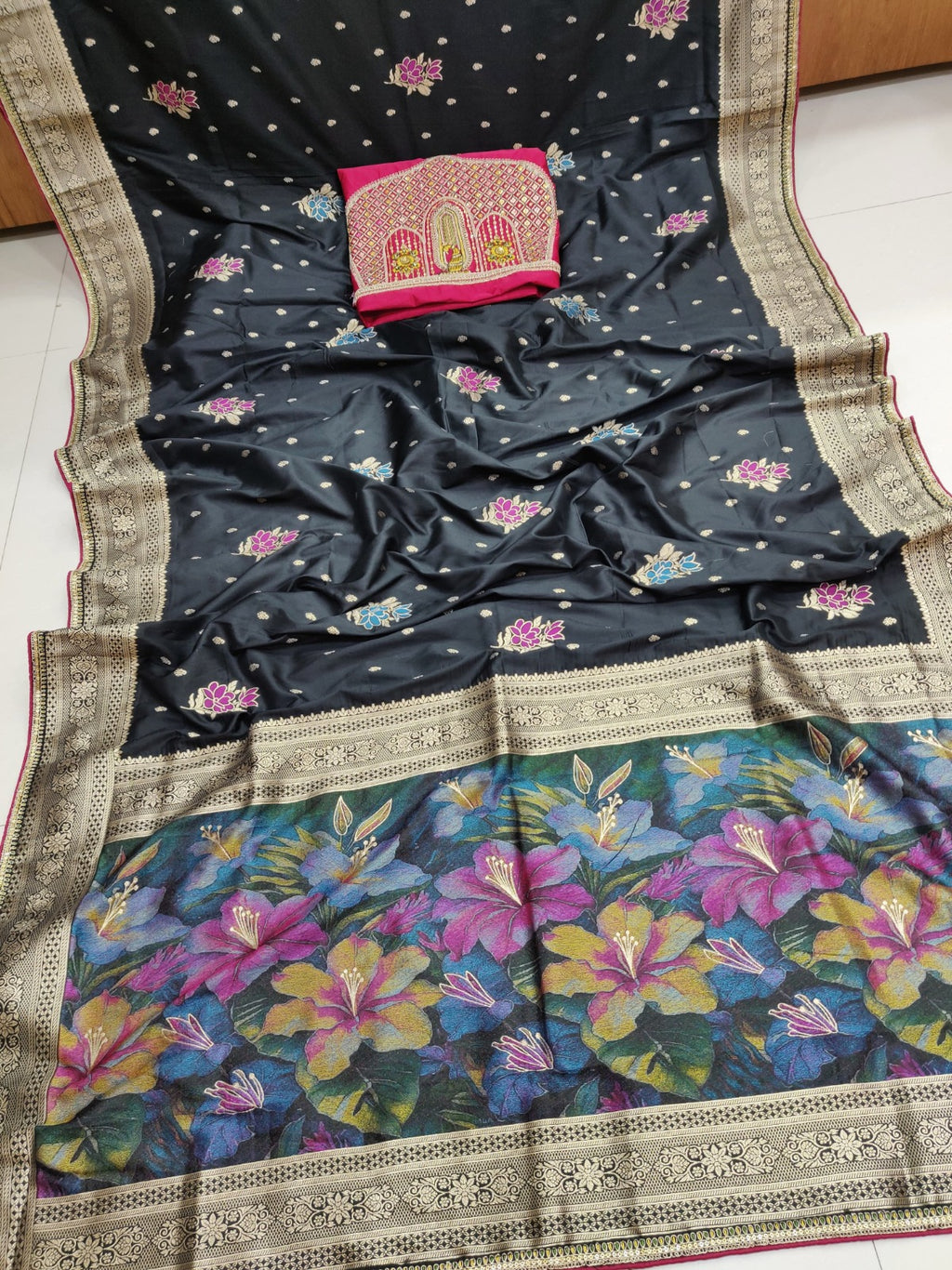 Latest Exclusive Banarasi Saree Satin Silk Embroidery With - ANIBEY