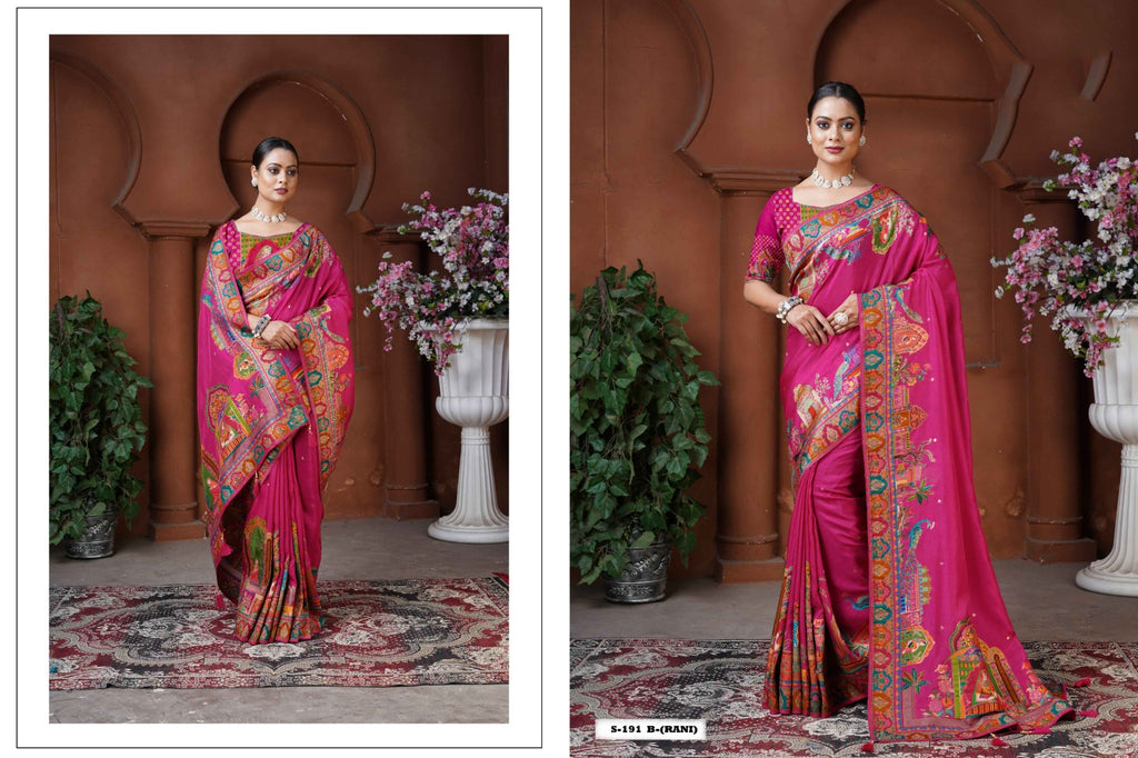 Woven Dola Silk Designer Saree – Jodhpuri Galax - ANIBEY